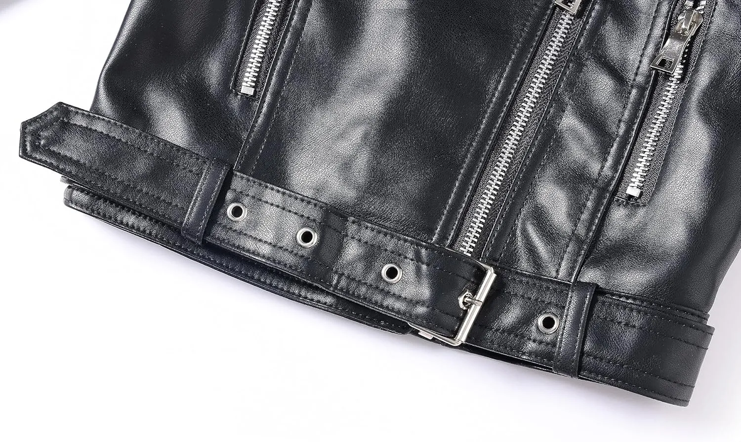 Girls Boys Biker Jacket Faux Leather Rivets Leather Motor Jacket Coat For Kids 3-16Years