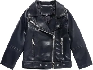 Girls Boys Biker Jacket Faux Leather Rivets Leather Motor Jacket Coat For Kids 3-16Years