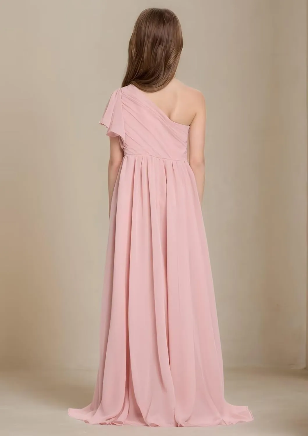 Girls Junior Bridesmaid Dress One-Shoulder Flower Girl Dresses Kids Asymmetrical Wedding Prom Party Gowns