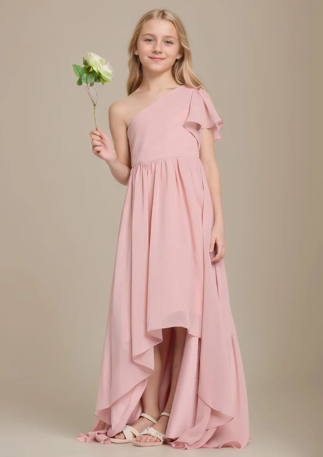 Girls Junior Bridesmaid Dress One-Shoulder Flower Girl Dresses Kids Asymmetrical Wedding Prom Party Gowns