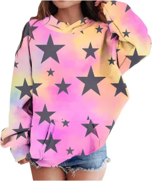 girls long sleeve shirts Cute Hoodies for Tween Girls Long Sleeve Star Graphic Oversized Sweatshirts Cute Fall Pullover Tops Comfy Winter Outfits clothes for teen girls Blue 10 Years