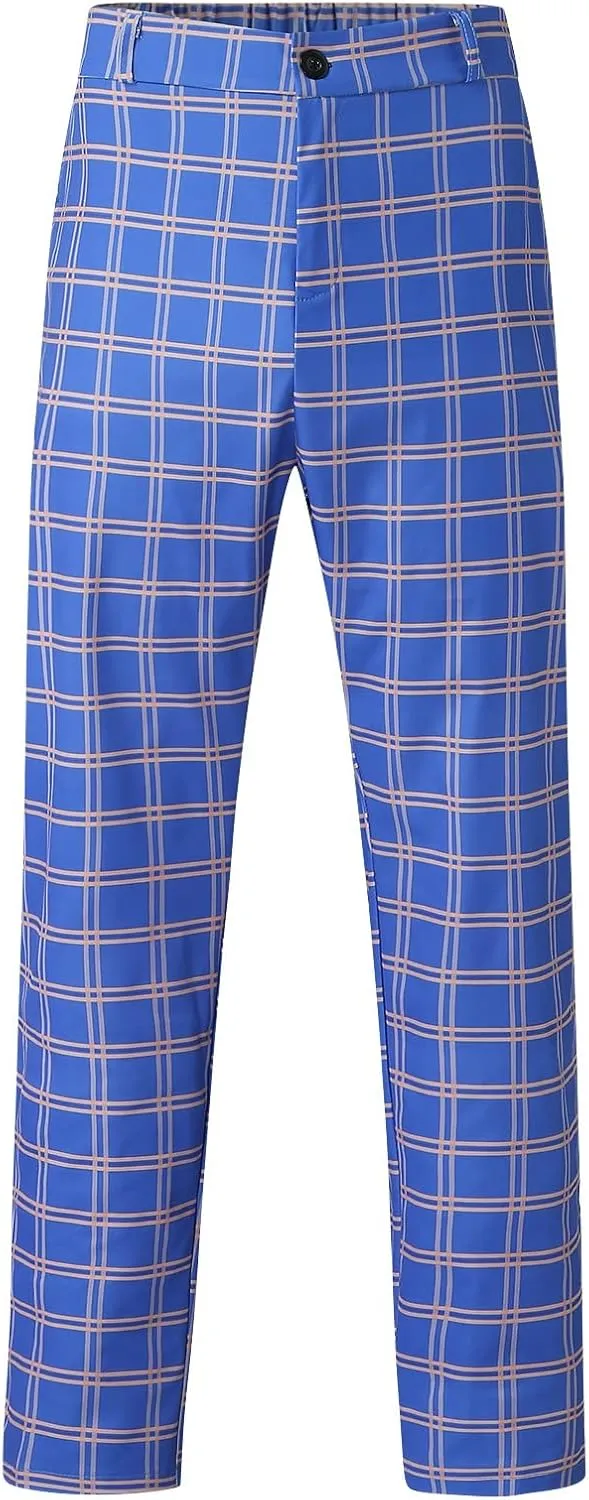 GOKKILRW Mens Chinos Slim Fit Stretch Plaid Flat-Front Skinny Dress Pants Business Work Pencil Lounge Pants