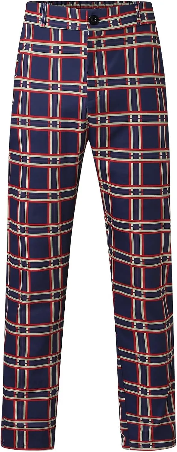 GOKKILRW Mens Chinos Slim Fit Stretch Plaid Flat-Front Skinny Dress Pants Business Work Pencil Lounge Pants
