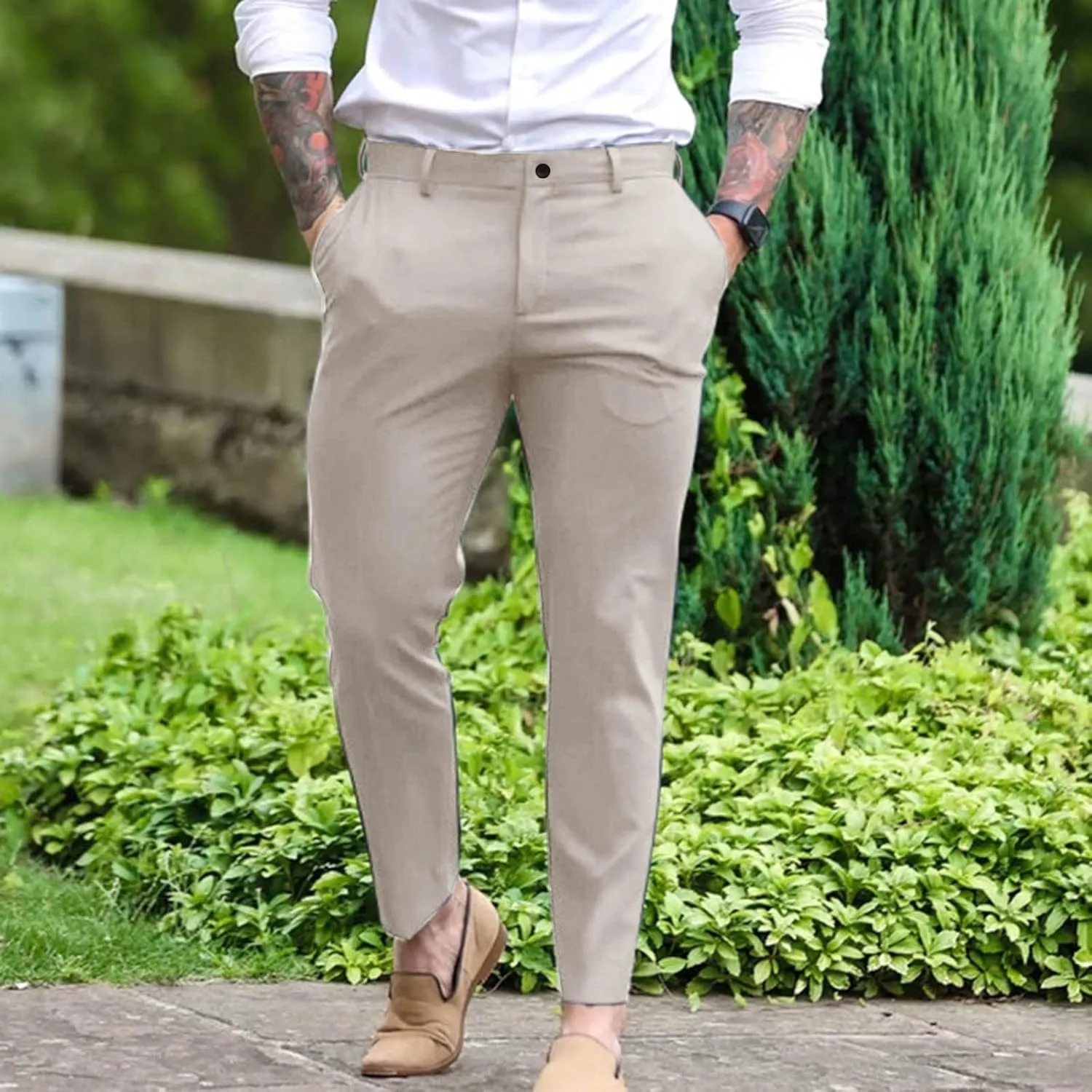GOKKILRW Mens Golf Pants Slim Fit Stretch Work Business Dress Pants Quick Dry Lightweight Casual Comfort Flat Front Chinos