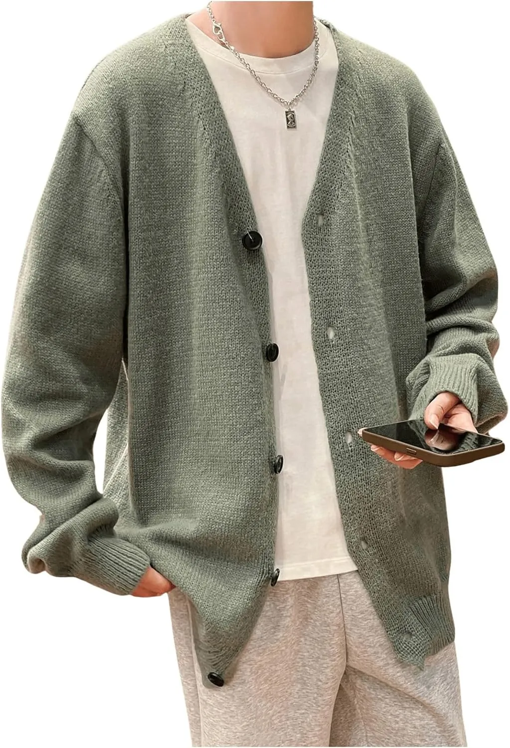 GORGLITTER Men's Oversized Cardigan Casual Button Down Long Sleeve V Neck Sweater