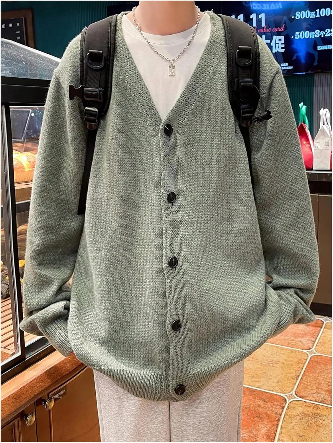 GORGLITTER Men's Oversized Cardigan Casual Button Down Long Sleeve V Neck Sweater