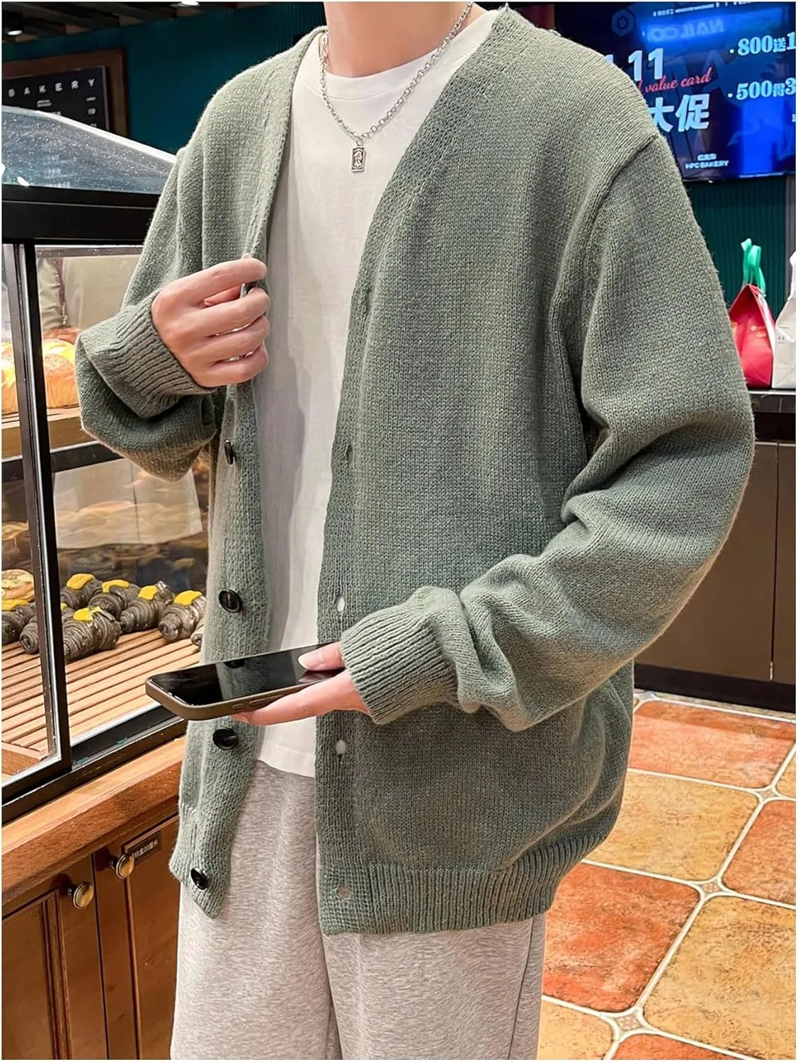 GORGLITTER Men's Oversized Cardigan Casual Button Down Long Sleeve V Neck Sweater