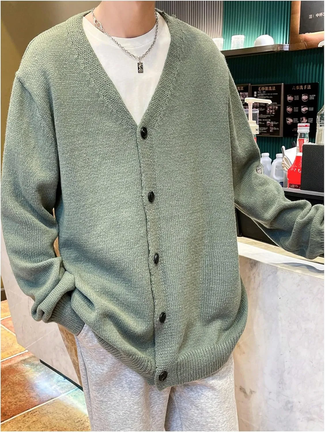 GORGLITTER Men's Oversized Cardigan Casual Button Down Long Sleeve V Neck Sweater