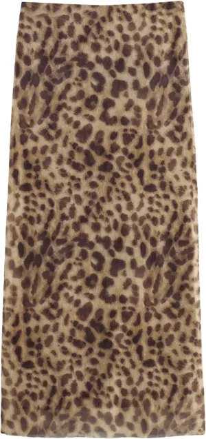GORGLITTER Women's Cheetah Animal Print Mesh Long Skirts Y2k Leopard Bodycon Maxi Skirt Trendy Fall