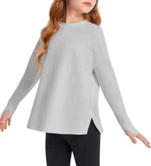 Haloumoning Girls Athletic Shirts Long Sleeve Active Quick Dry Tops Kids Gym Yoga Tees with Thumb Holes 5-14 Years