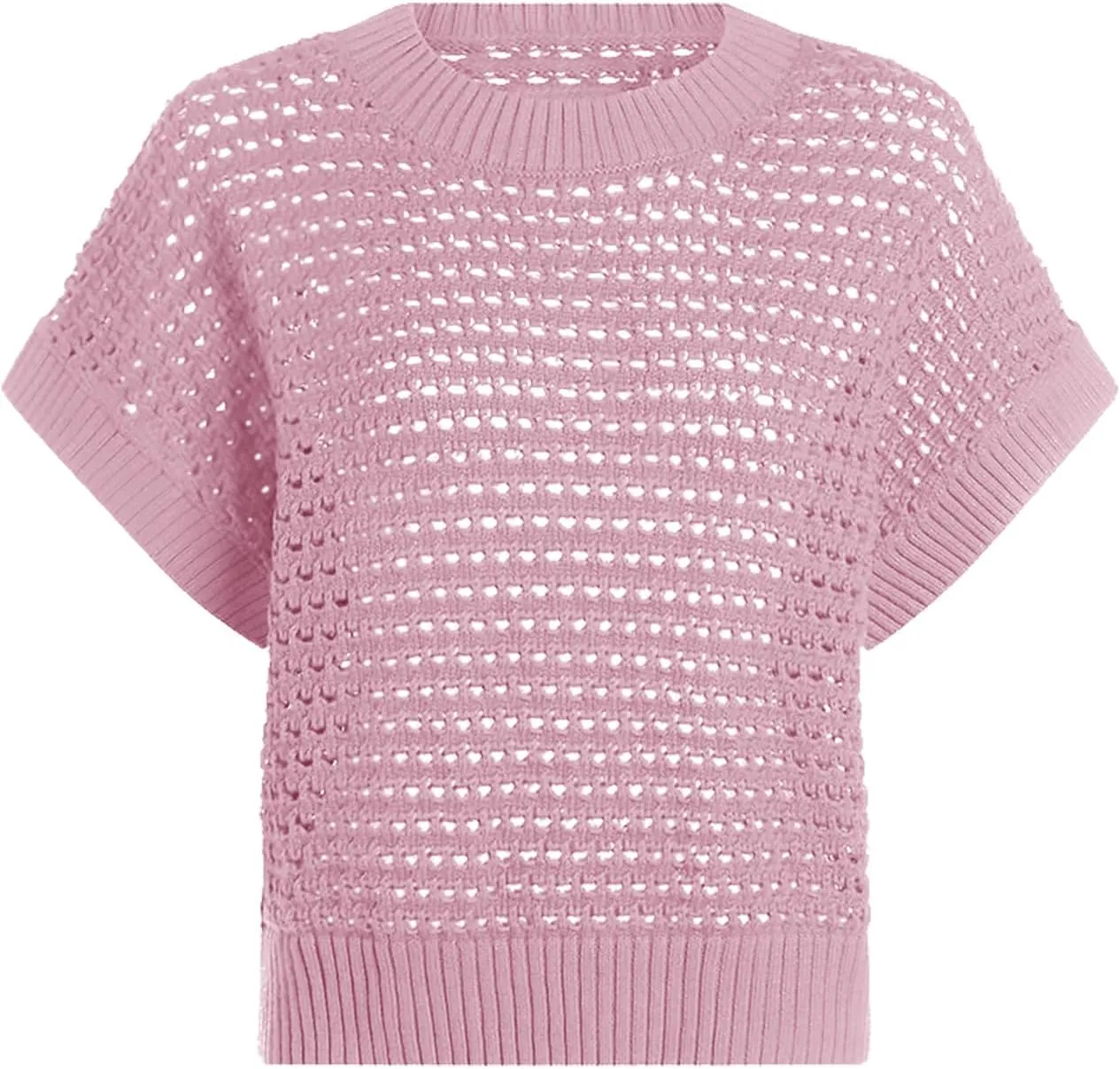 Haloumoning Girls Short Sleeve T Shirt Crewneck Knit Crop Top Hollow Out Pullovers Sweater 5-14 Years