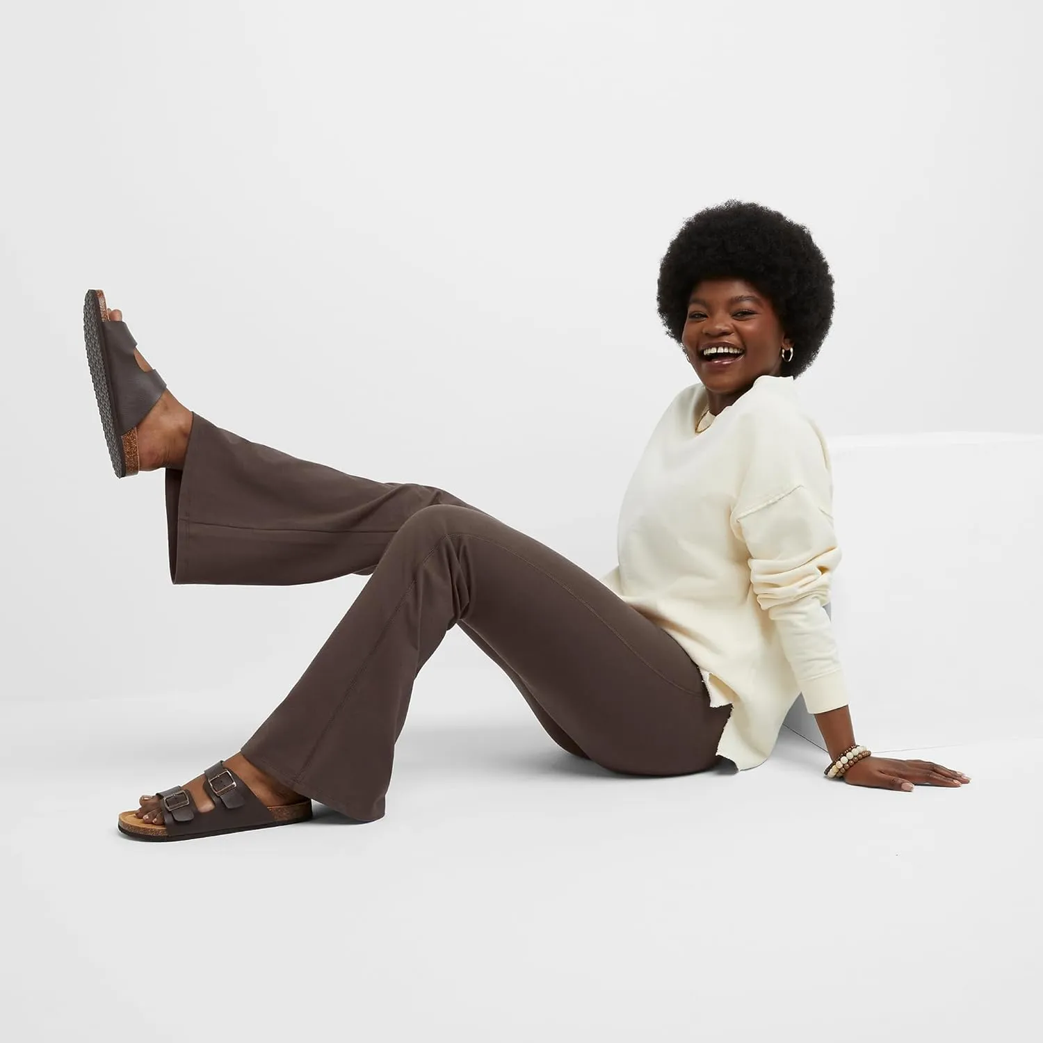 Hanes Women's Originals Jersey Flare Leg, Bell Bottom Stretch Pants, 31"
