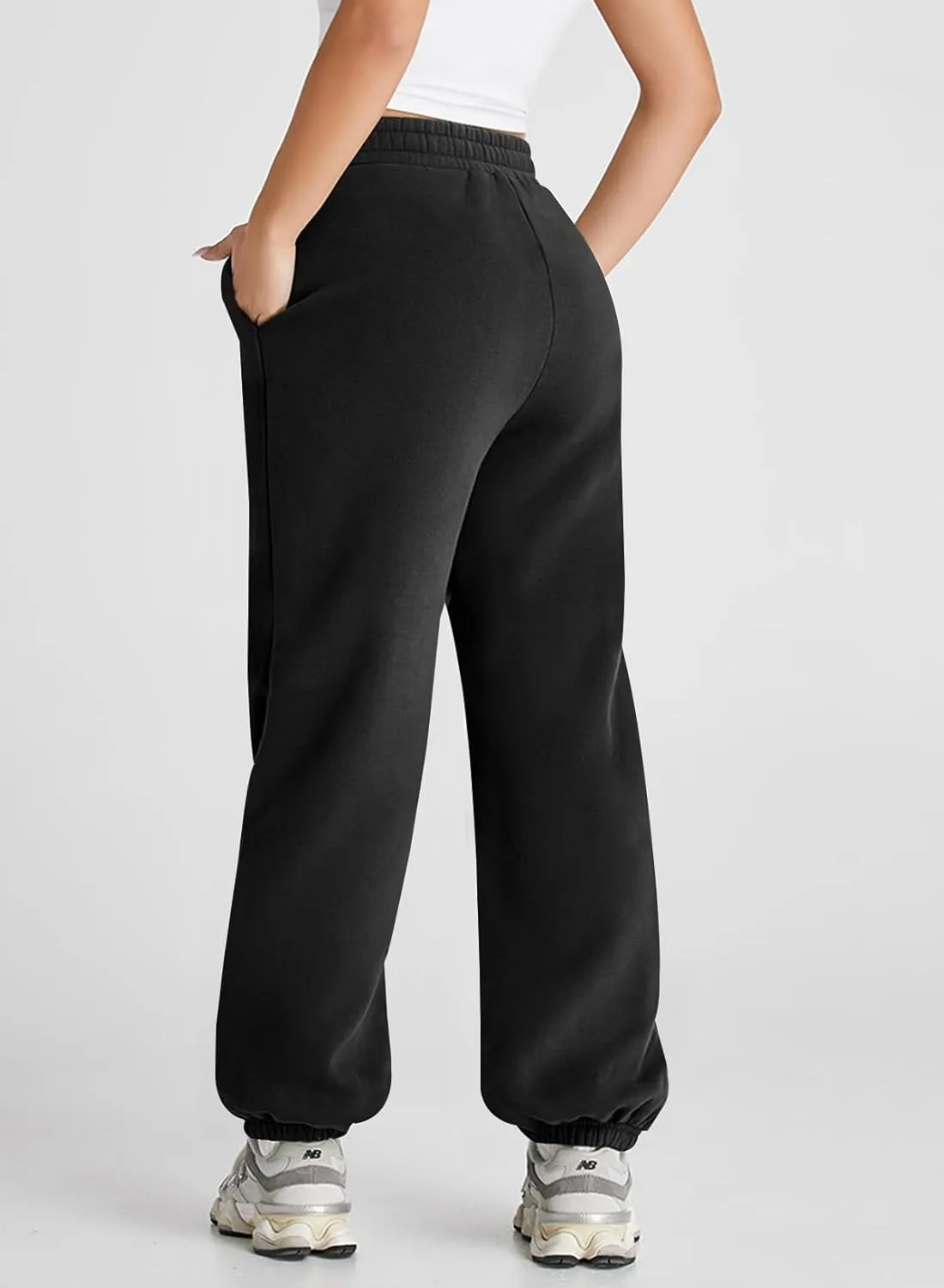 Herseas Women's V Crossover Waist Sweatpants Baggy Y2K Jogger Pants Wide Leg Fleeced Lounge Pants
