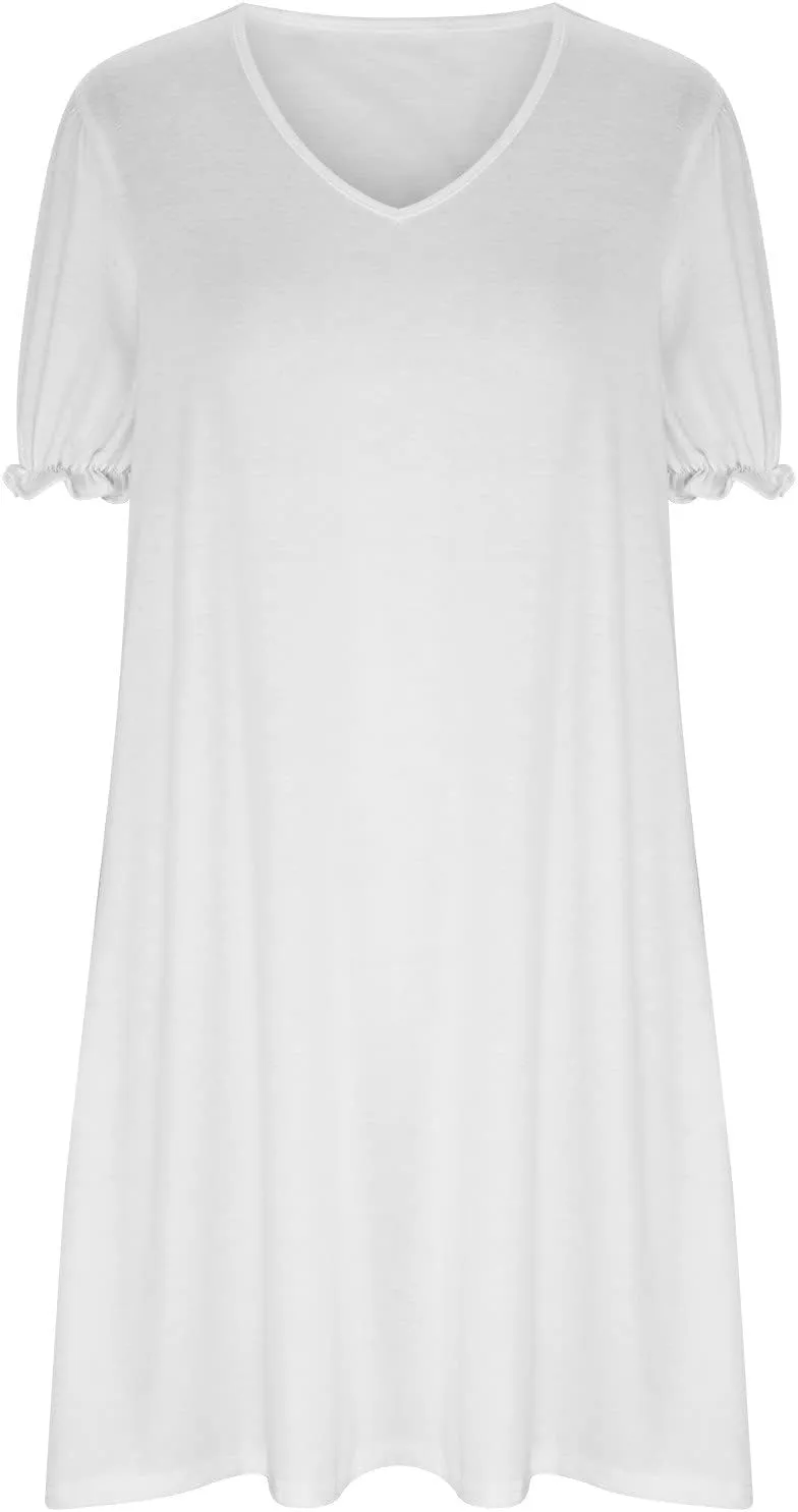 HGps8w Women's 2025 Casual Summer Dresses Cute Ruffle Hem V Neck Short Sleeve Solid Color A-Line Beach Sundress with Pockets