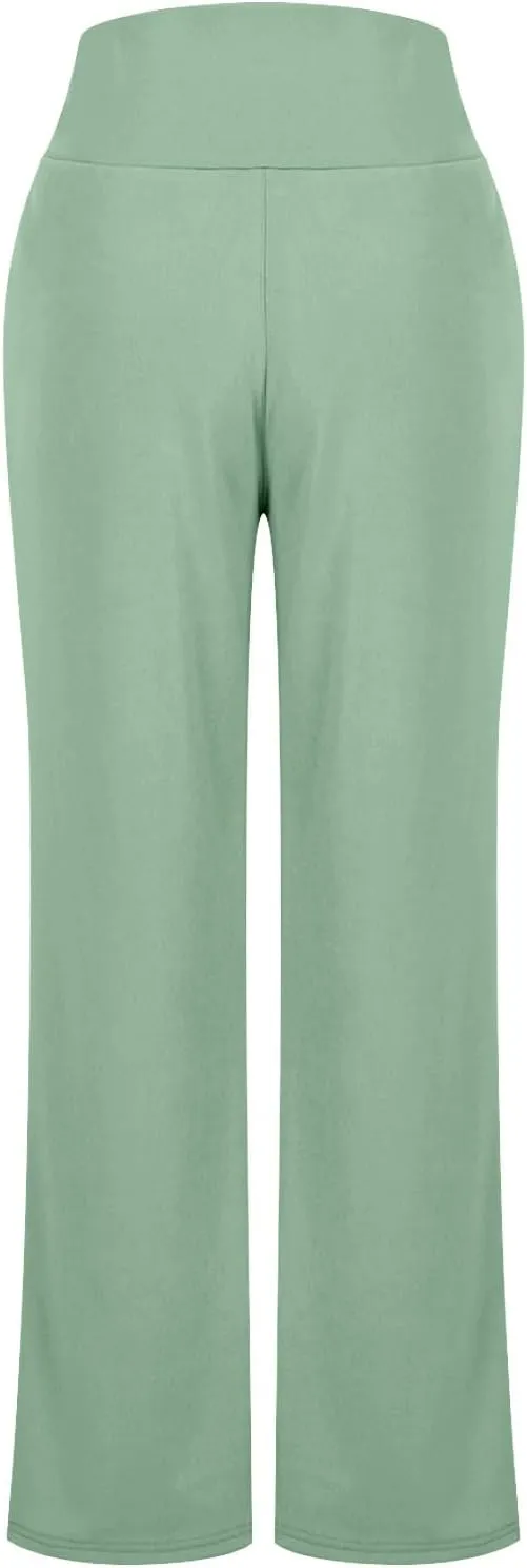High Waist Tummy Control Pants for Women Loose Wide Leg Trousers with Pocket Comfy Workout Yoga Leggings