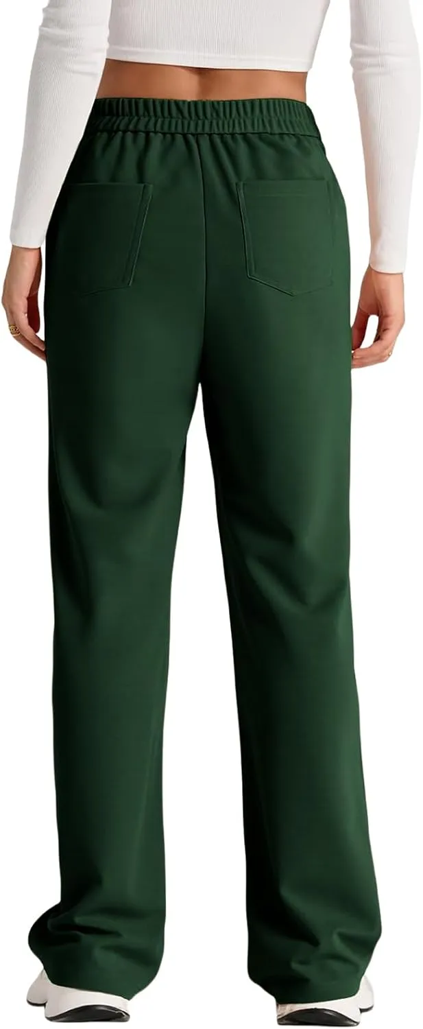 High Waist Work Pants for Women Business Work Casual Trousers Straight Leg Button Down Pants with Pockets Office Dress
