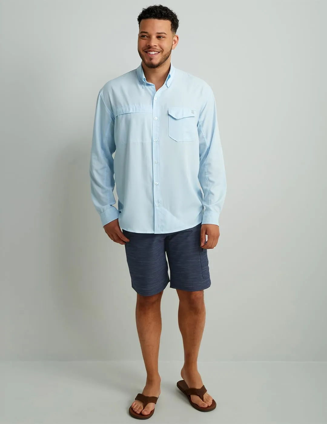 HUK Men's Tide Point Solid Long Sleeve Shirt, Button