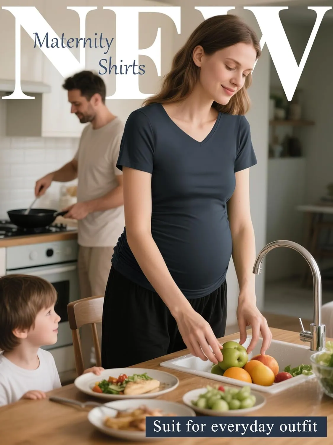 Huukeay 4 Pack Women's Maternity Shirts, V Neck Maternity Top Short Sleeve Casual Cotton Tee Side Ruched Pregnancy Clothes