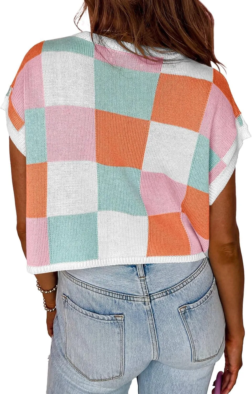 IRISGOD Womens Cap Sleeve Knit Tops Summer Short Sleeve Sweater Vest Color Block Crop T-Shirts