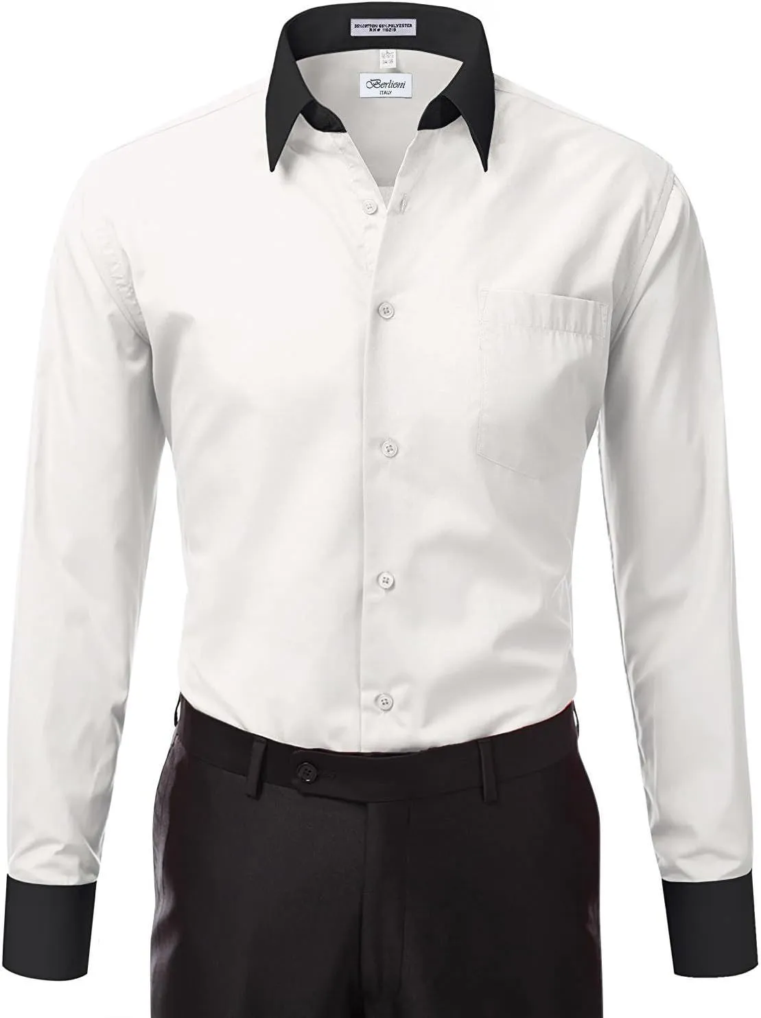 Italy Men's Long Sleeve Two Tone Premium Dress Shirt