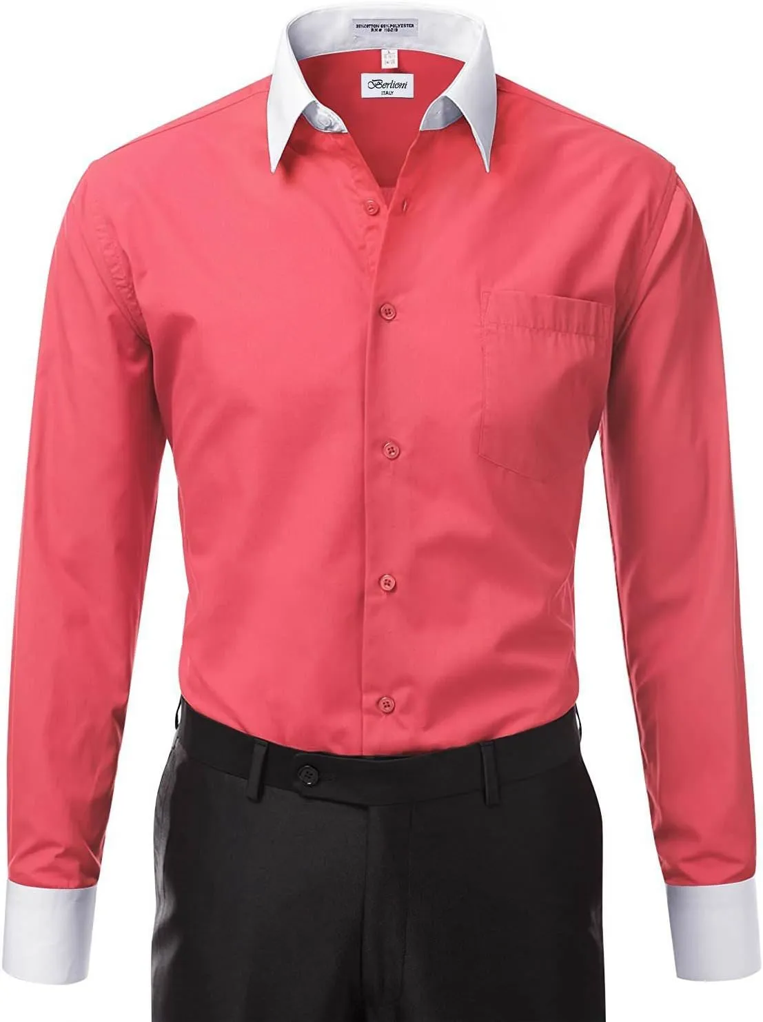 Italy Men's Long Sleeve Two Tone Premium Dress Shirt