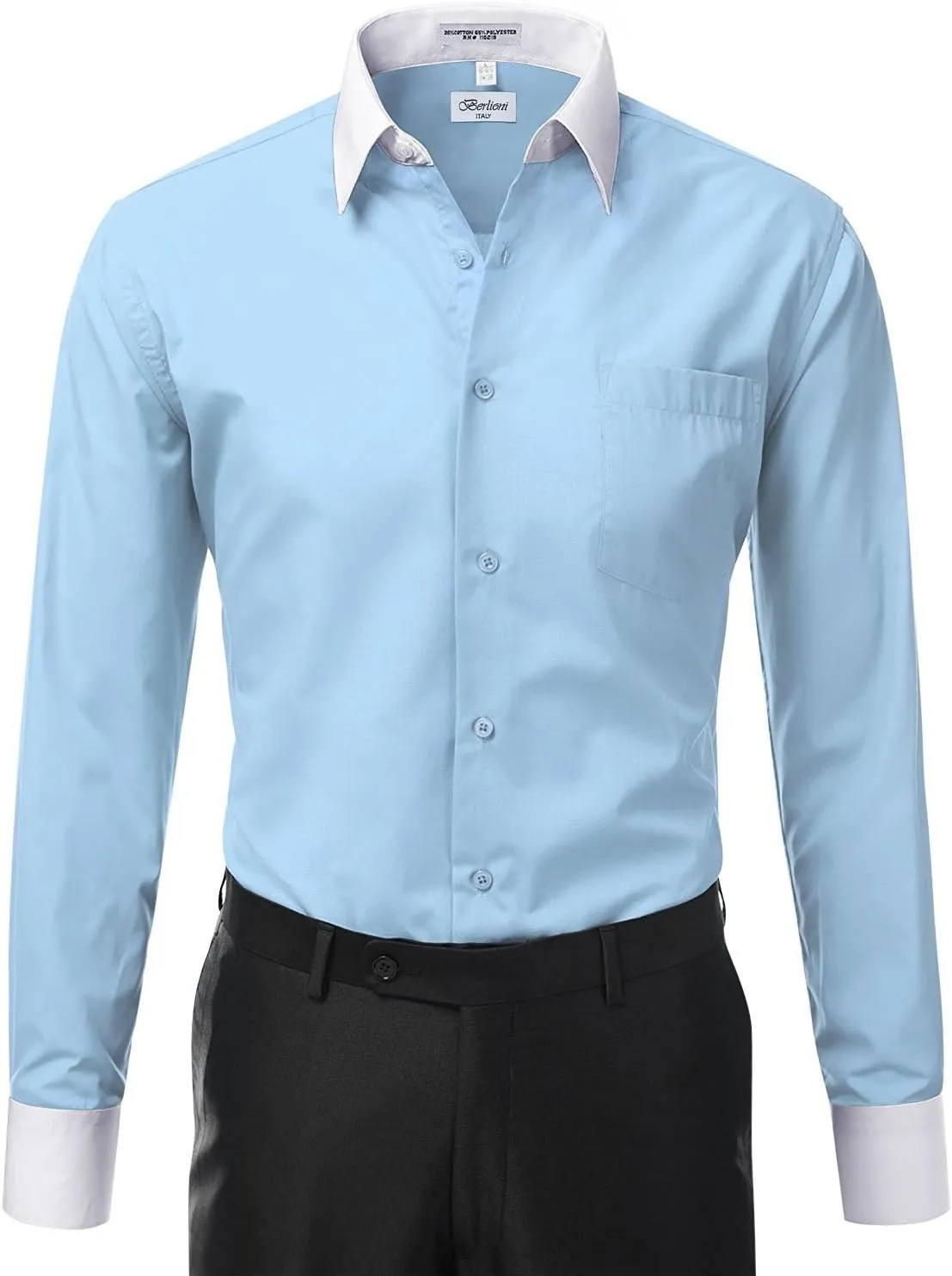 Italy Men's Long Sleeve Two Tone Premium Dress Shirt