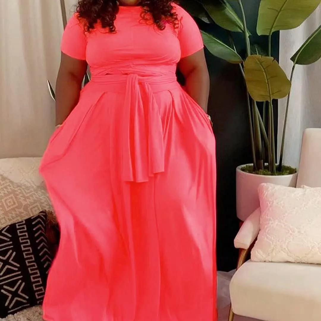 IyMoo Womens Plus Size 2 Piece Dress Outfits Short Sleeve Bandage Wrap Empire Crop Tops and Skirt Sets