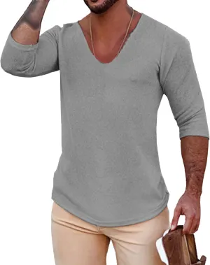 JEShifangjiusu Mens Casual Slim Fit V-Neck Pullover Long Sleeve Knitted Pullover Sweaters Lightweight Solid Stretchy T-Shirts