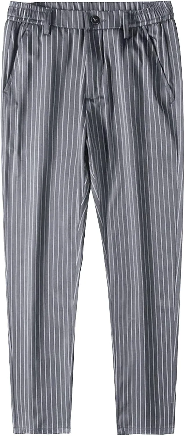 JEShifangjiusu Men's Dress Striped Pants Slim Fit Flat Front Business Trousers Straight-Fit Modern Stretch Chino Pant