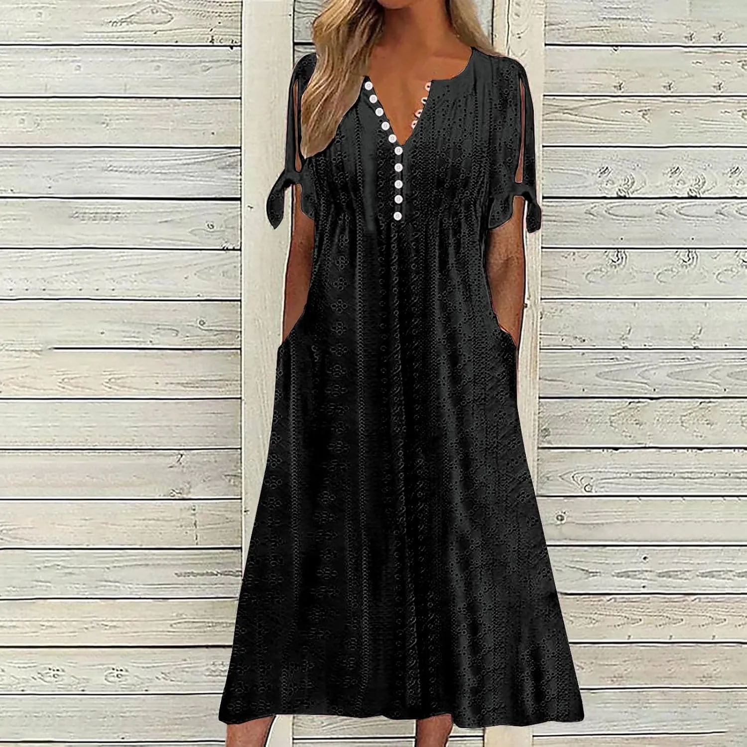 JIEMUXIU Maxi Dresses for Women 2025 Trendy Short Sleeve Eyelet Tshirt Long Dress Casual Summer Boho Beach Vacation Sundress