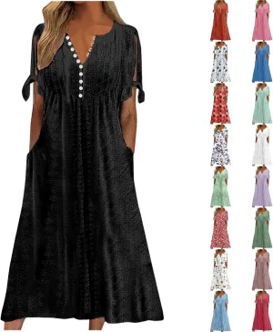 JIEMUXIU Maxi Dresses for Women 2025 Trendy Short Sleeve Eyelet Tshirt Long Dress Casual Summer Boho Beach Vacation Sundress