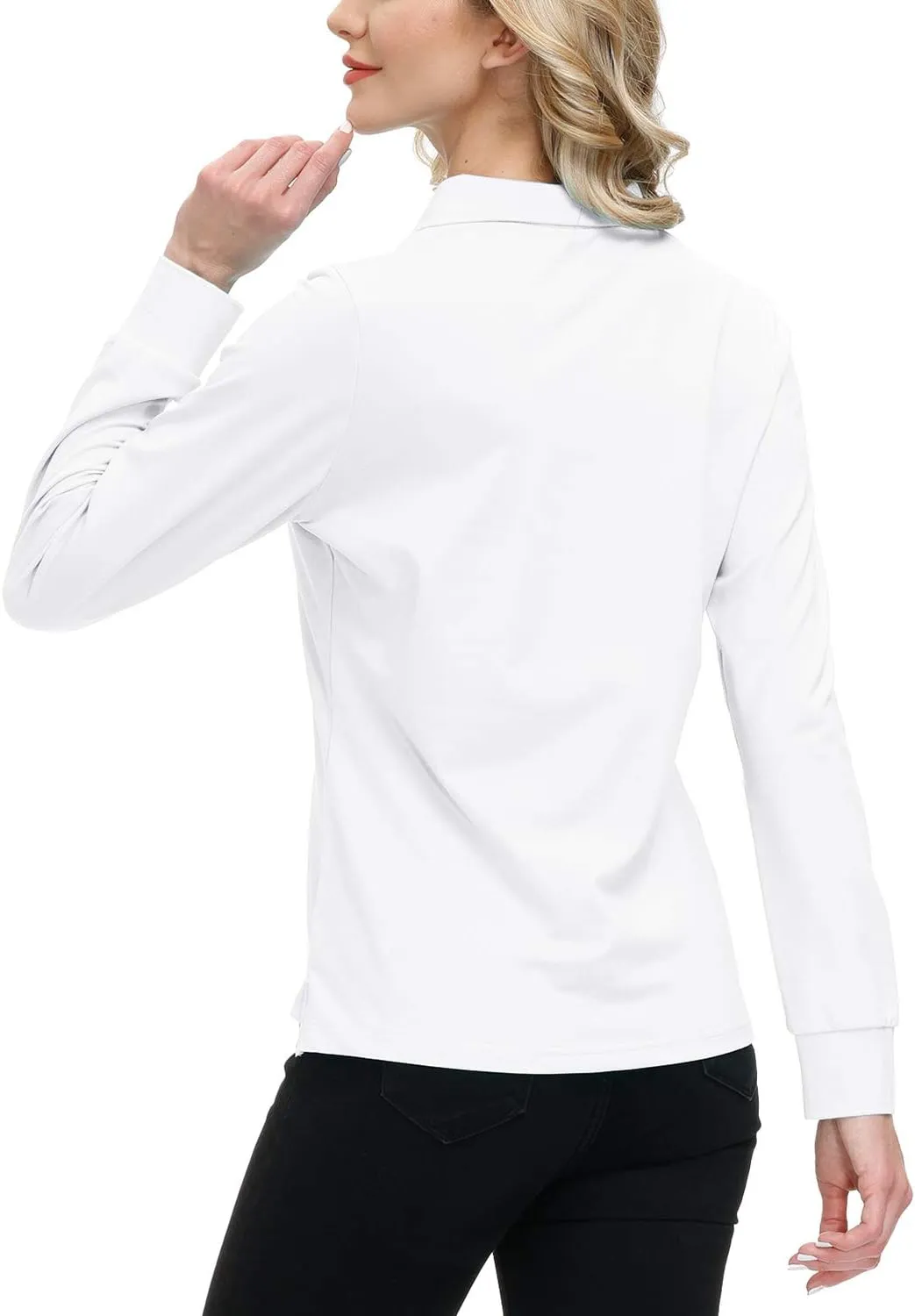 JINSHI Women's Golf Polo Shirt Long Sleeves Zip Up Sport Active Shirts Quick Dry Athletic T-Shirt Casual Tennis Tops Slim Fit