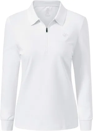 JINSHI Women's Golf Polo Shirt Long Sleeves Zip Up Sport Active Shirts Quick Dry Athletic T-Shirt Casual Tennis Tops Slim Fit