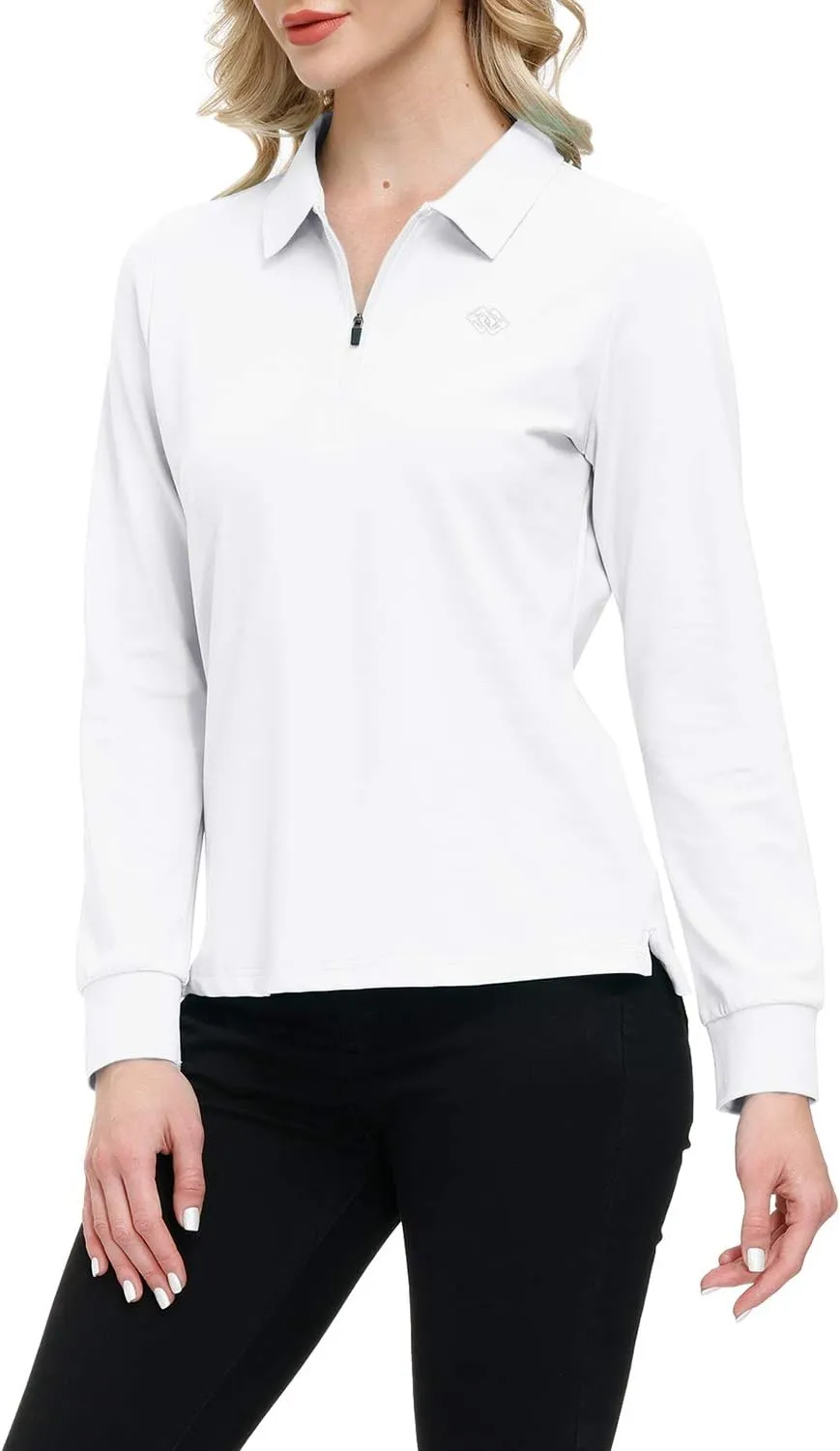 JINSHI Women's Golf Polo Shirt Long Sleeves Zip Up Sport Active Shirts Quick Dry Athletic T-Shirt Casual Tennis Tops Slim Fit