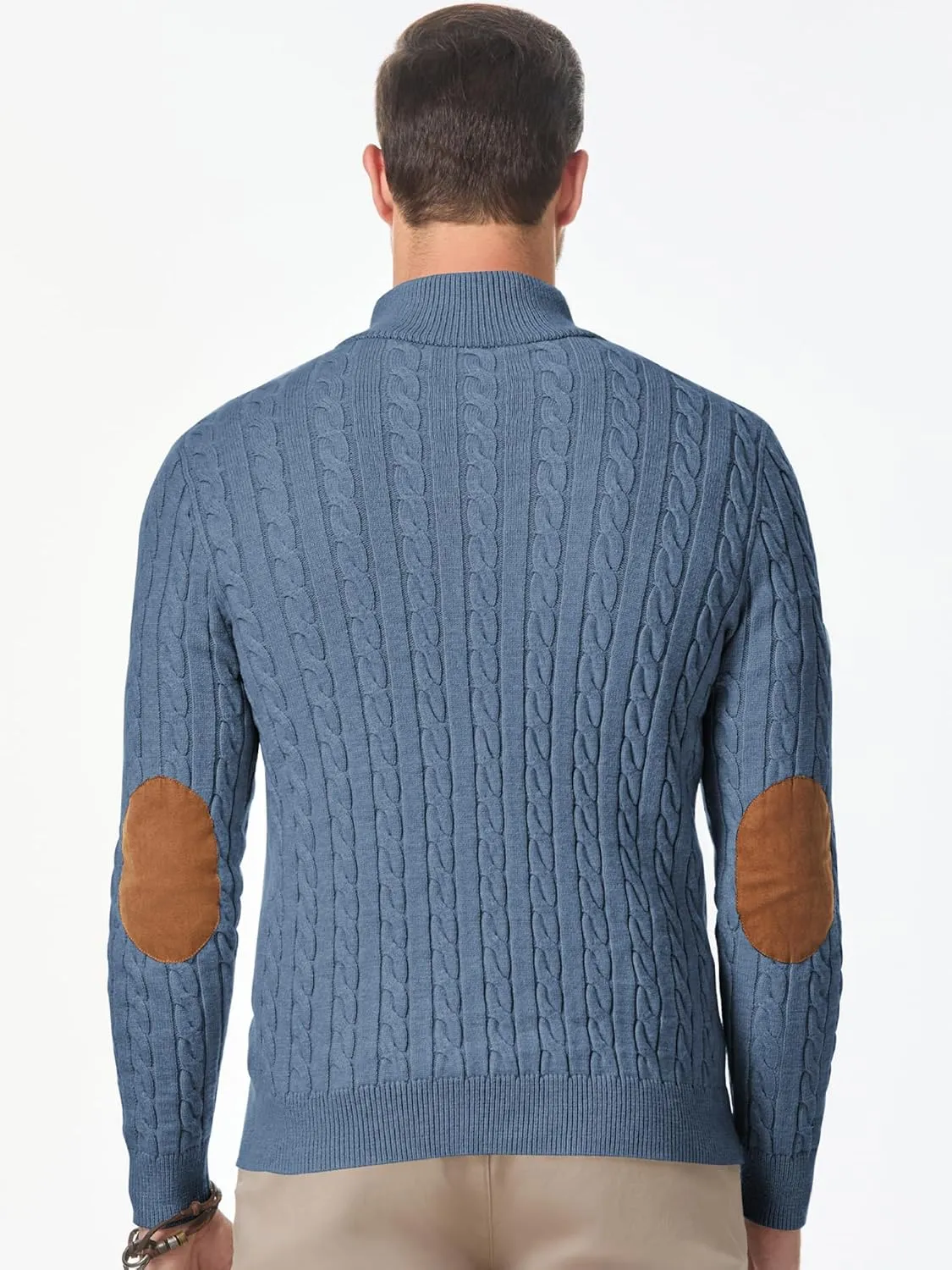 JMIERR Men's Cable Knit Pullover Sweater Casual Long Sleeve Stand Collar Button Knitted Sweaters