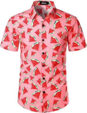 JOGAL Men's Cotton Button Down Short Sleeve Hawaiian Shirt