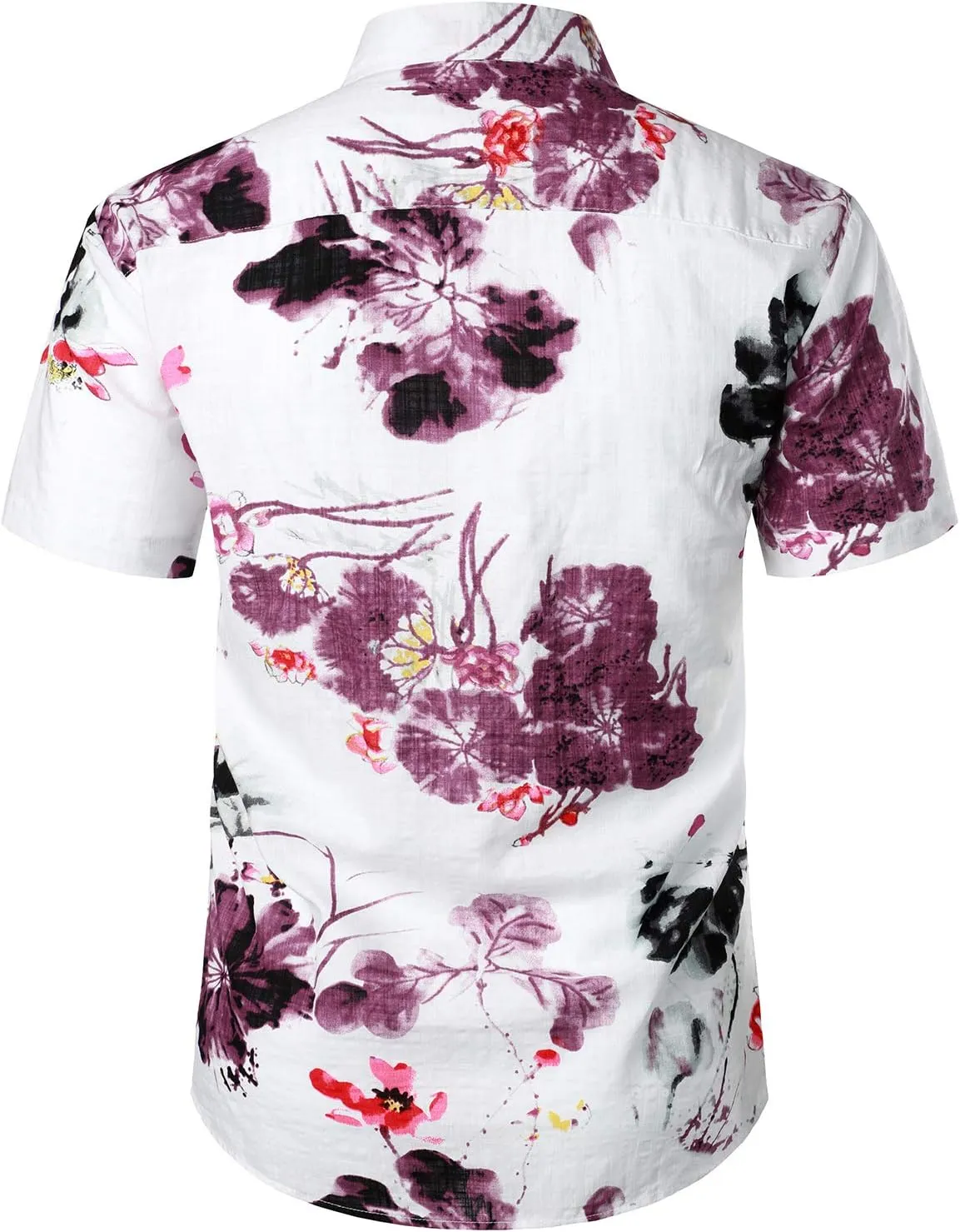 JOGAL Men's Flower Short Sleeve Button Down Hawaiian Shirt