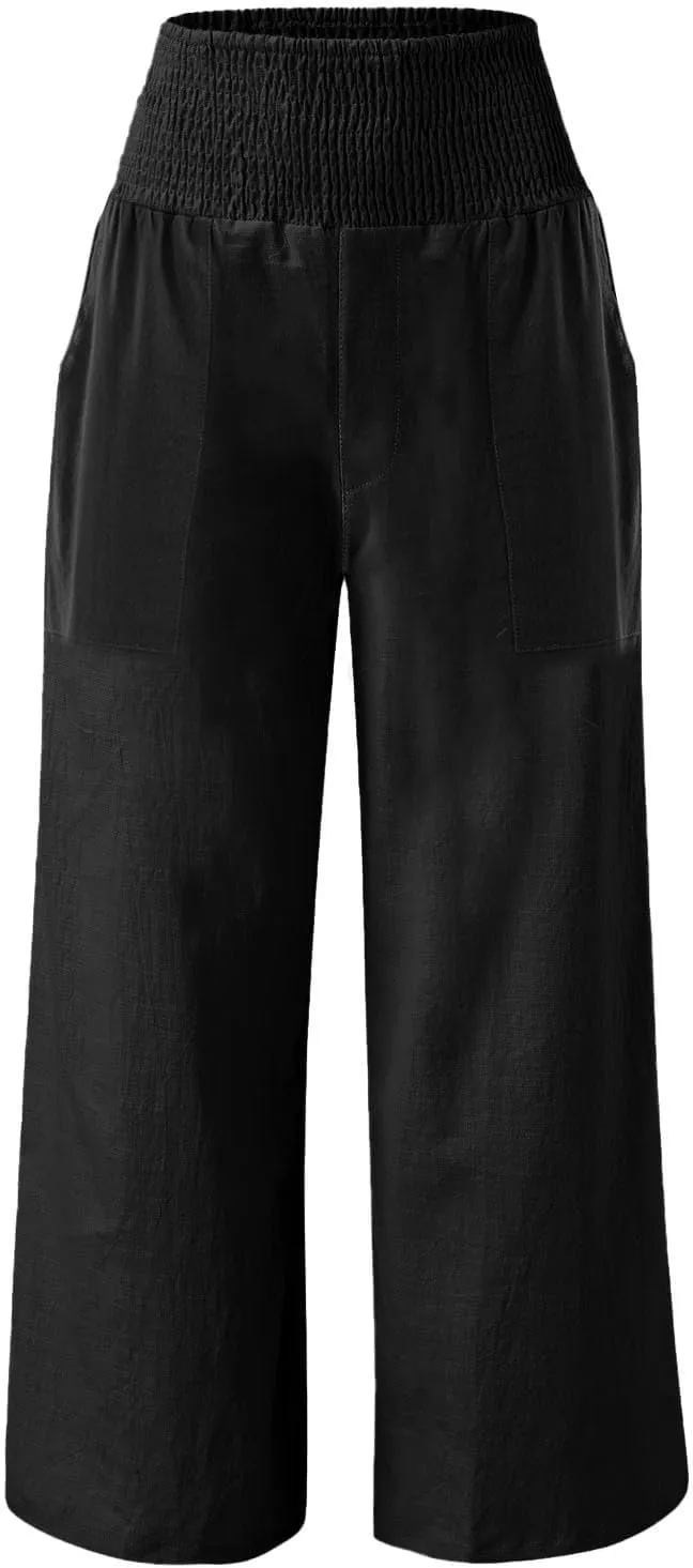 Khaki Linen Pants Women Wide Leg Flowy Breathable Friends' Gathering Beach Pants Spring Themed Party Casual Trousers