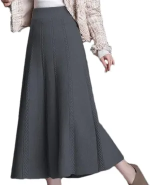 Knitted Pleated Skirt Women's Midi Elastic High Waist Autumn A-Line Sweater Winter Wool Long Skirts