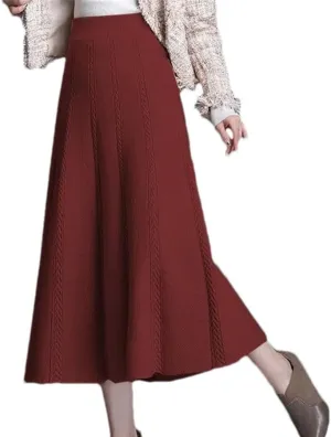 Knitted Pleated Skirt Women's Midi Elastic High Waist Autumn A-Line Sweater Winter Wool Long Skirts