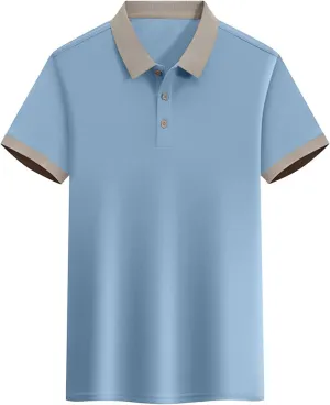 Korean Style Color Block Polo Shirts Mens Slim Fit Golf Tee Tops Summer Short Sleeve Button Collared Athletic Blouse
