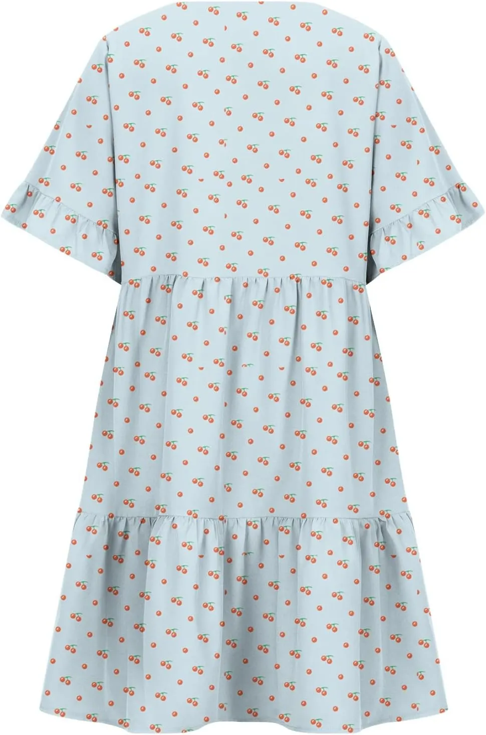 LFEOOST Summer Dresses for Women Loose Casual Ruffles Short Sleeve V Neck Floral Print Smocked Mini Dress with Pocket