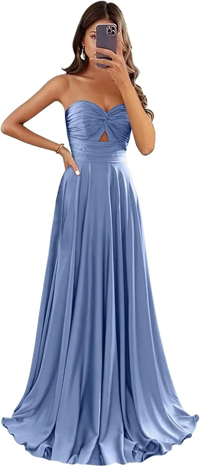 Lindo Novia Satin Bridesmaid Dresses for Wedding Prom Dresses 2025 for Women Keyhole Formal Evening Party Gowns
