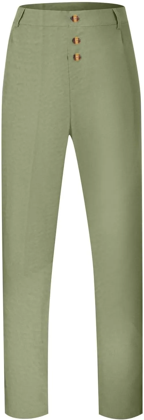 Linen Casual Dress Pants for Men High Waist Button Fly Straight Leg Trendy Formal Work Trousers Loose Beach Travel Pants