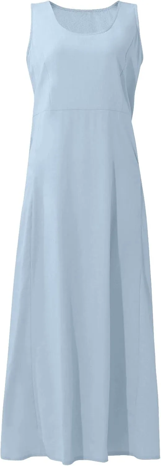 Linen Dresses for Women 2025 Boho Sleeveless Plus Size Maxi Dresses Summer Casual Vacation Beach Dresses with Pockets