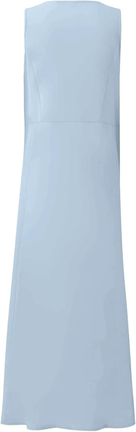 Linen Dresses for Women 2025 Boho Sleeveless Plus Size Maxi Dresses Summer Casual Vacation Beach Dresses with Pockets