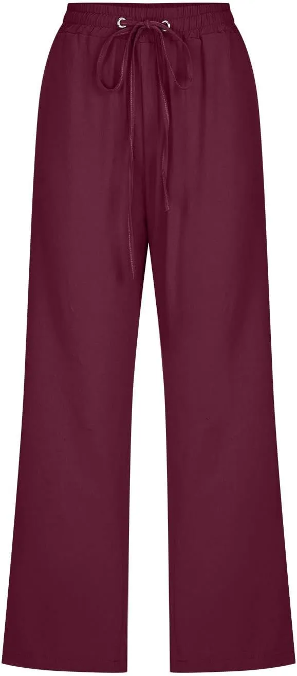 Linen Pants for Women 2025 Summer Capri Pant Trendy Drawstring Elastic Waist Cropped Trouser Comy Cotton Pants