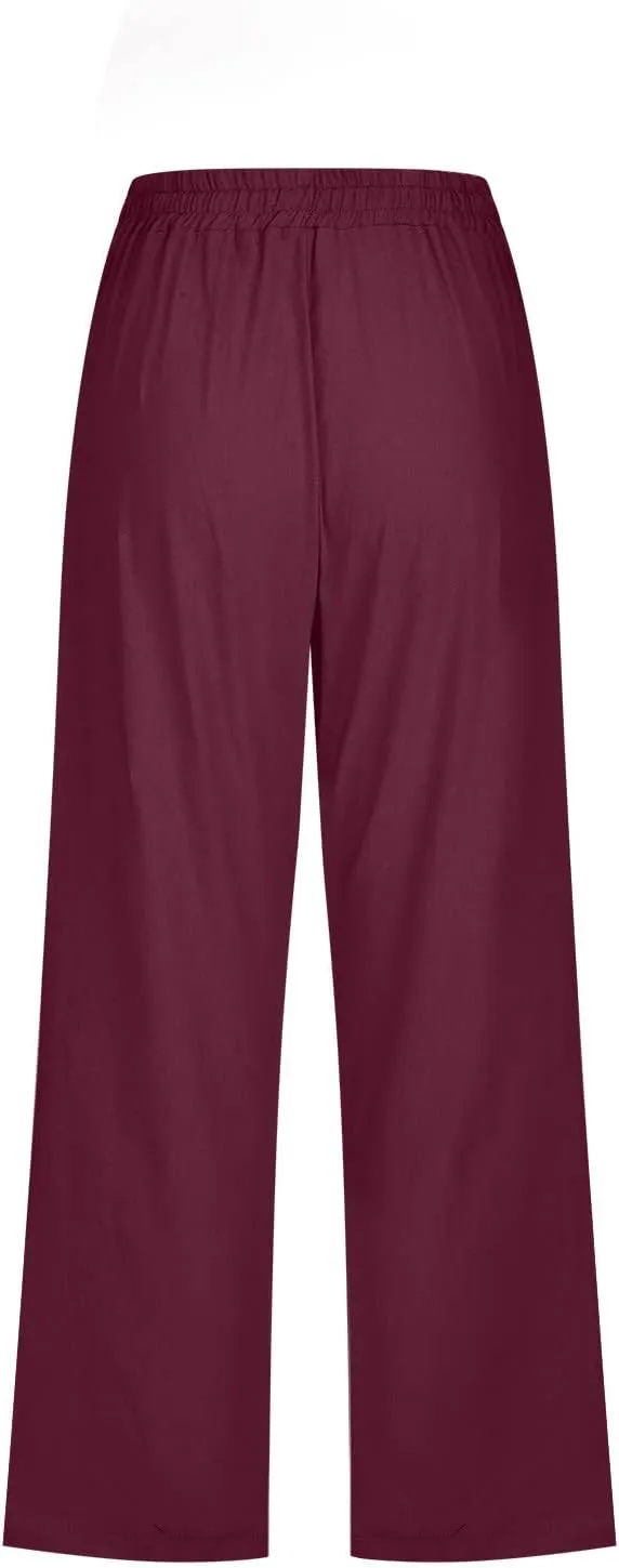 Linen Pants for Women 2025 Summer Capri Pant Trendy Drawstring Elastic Waist Cropped Trouser Comy Cotton Pants