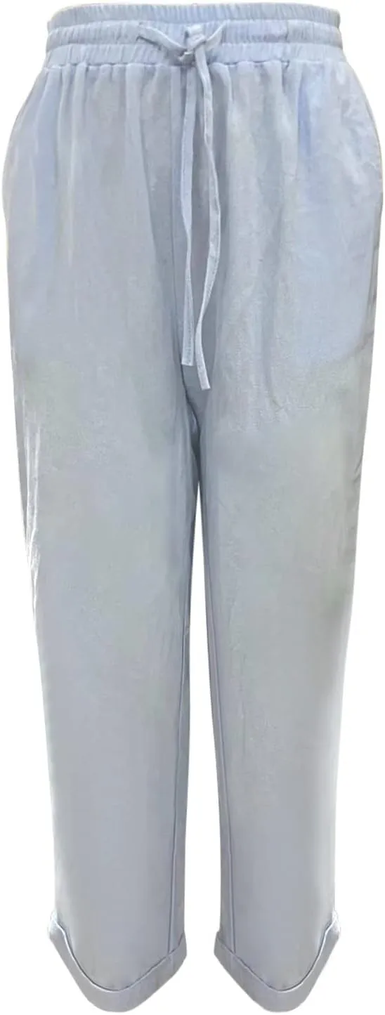 Linen Pants Women 2025 Summer High Waist Straight Leg Lounge Pant Casual Baggy Lightweight Beach Trousers Vacation Clothes