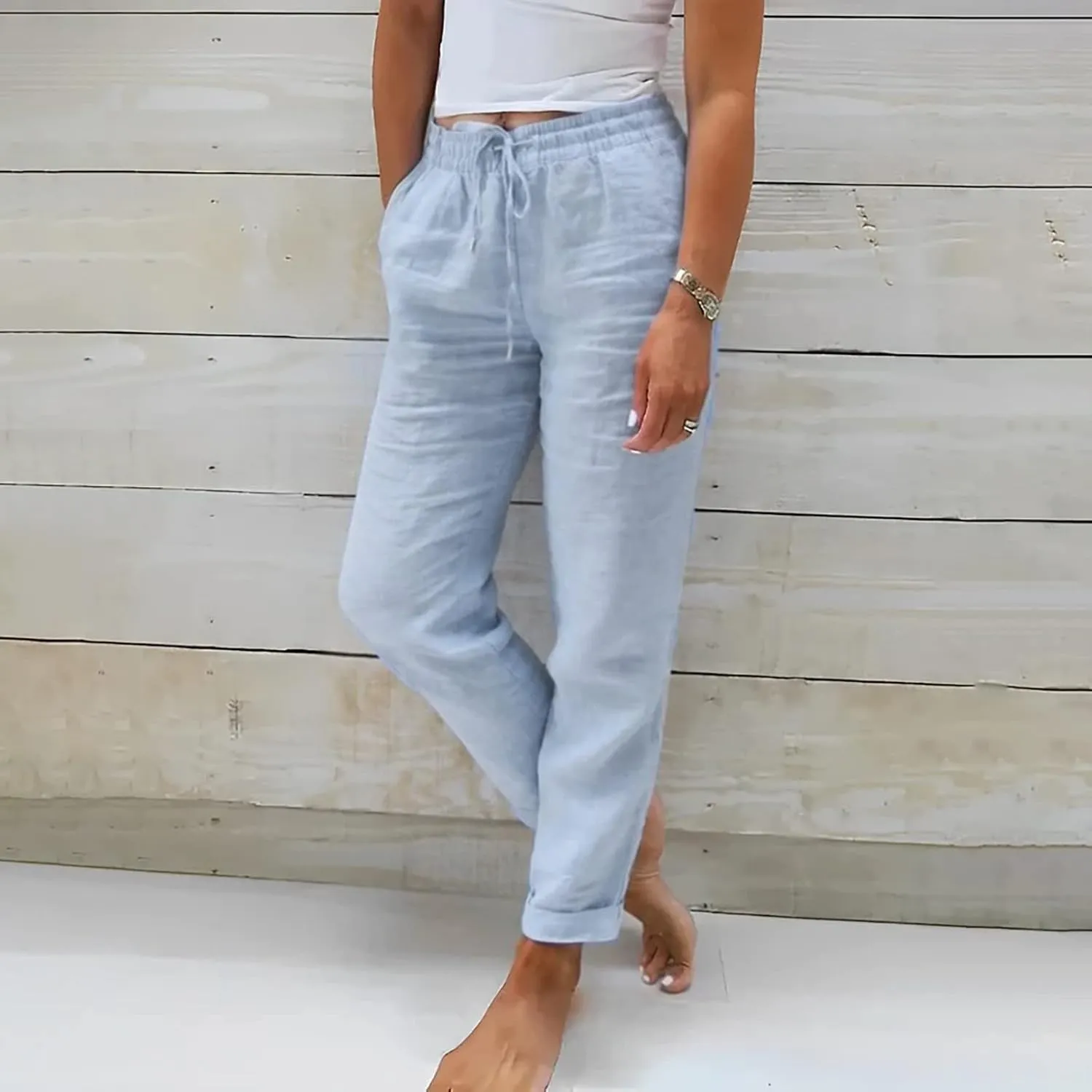 Linen Pants Women 2025 Summer High Waist Straight Leg Lounge Pant Casual Baggy Lightweight Beach Trousers Vacation Clothes